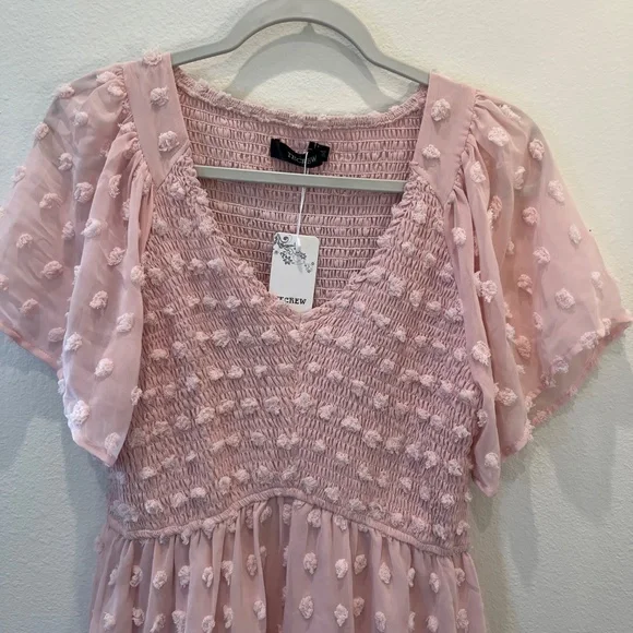 NWT TECREW Short Sleeve VNeck Mini Swiss Dot Flowy Babydoll Summer Dress Med - Picture 3 of 10